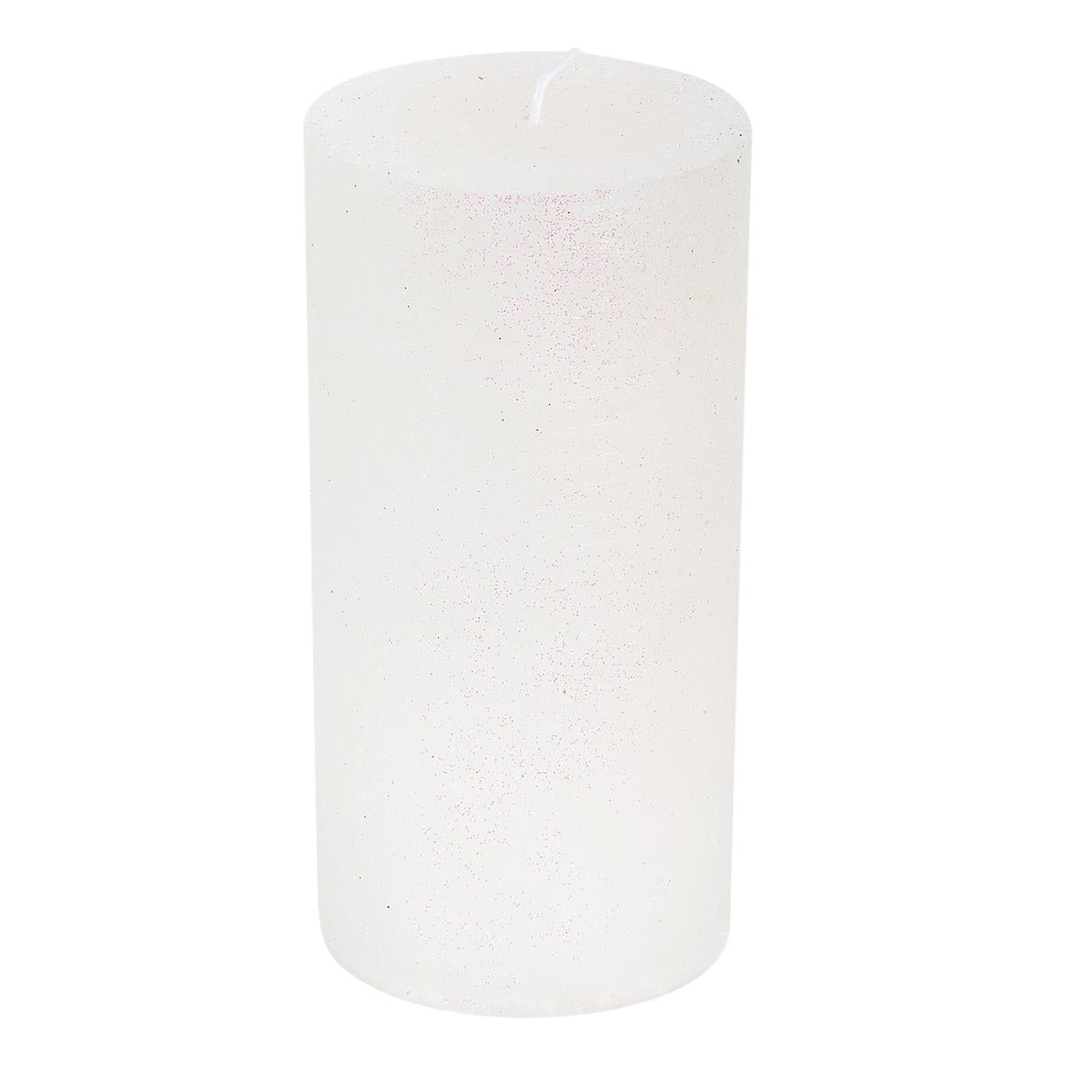 Enlighten 2.95"x5.95" Metallic Wht. Pillar Candle w/Glitter, label