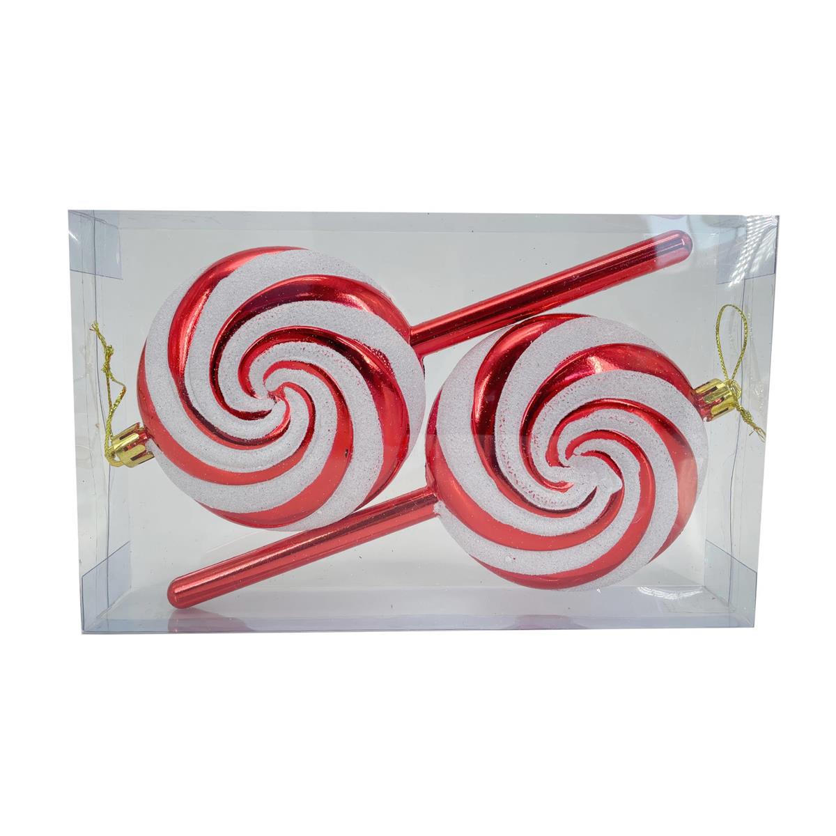 Deco N 2pk  Christmas Metallic Jumbo Size Lollipop Ornament set. PVC box w/color label, Ornament size :7.48x4.72x1.37"