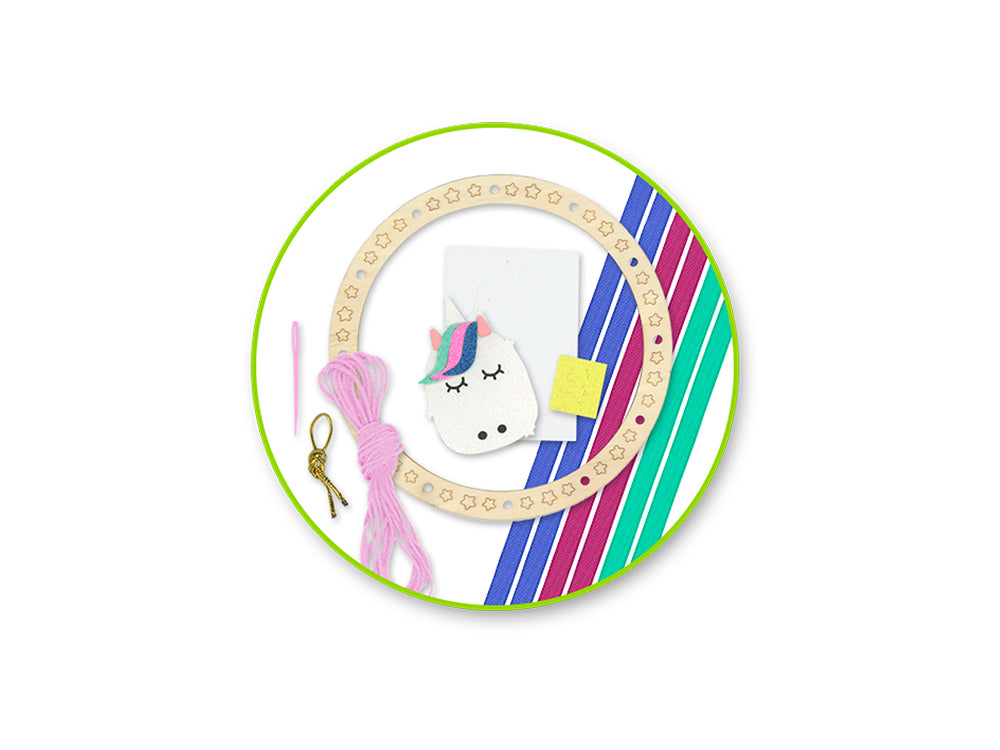 Krafty Kids Kit: DIY Wooden Dream Catcher Kit W/Ribbon Tails C) Unicorn