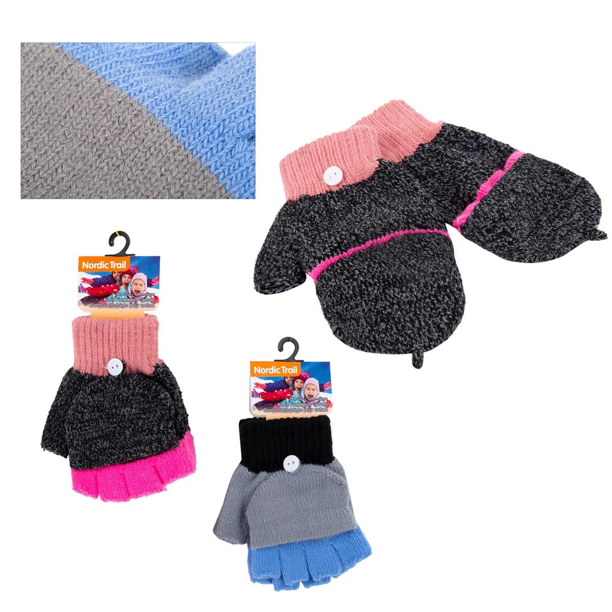 Nordic T. Kids Knitted Fingerless Gloves, 2/C, One Size, j-hook w/cht