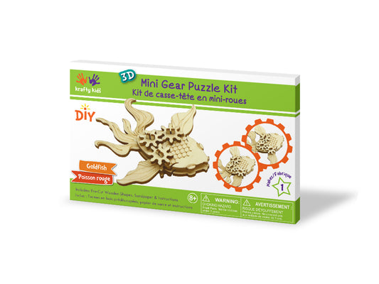 Krafty Kids Kit: 3D Mini Mechanical Gear Wood Puzzle B) Goldfish