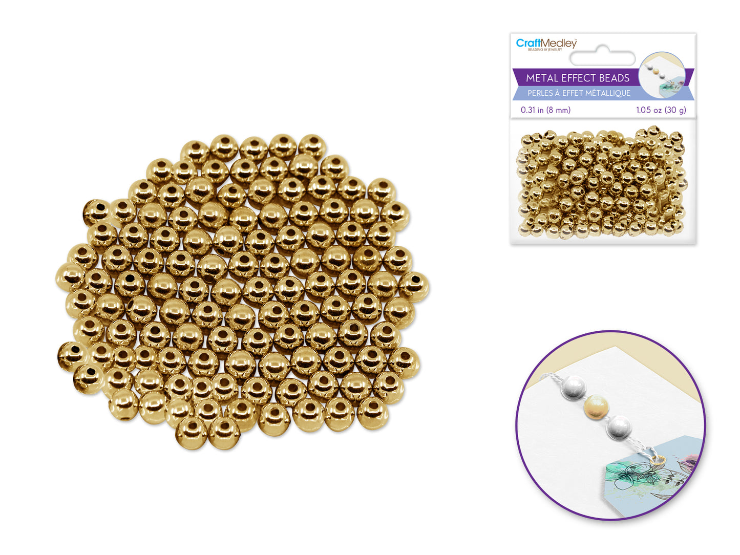 Metal Effect Beads: 8mm Luster Electroplated Round 30g B) Gold