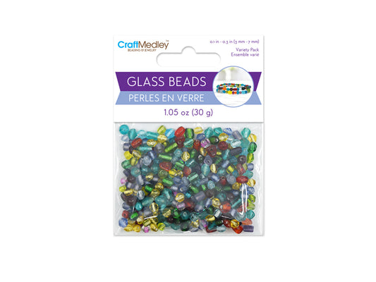 Glass Beads: 3mm-7mm Mix-Pack 30gms A) Glam Mix
