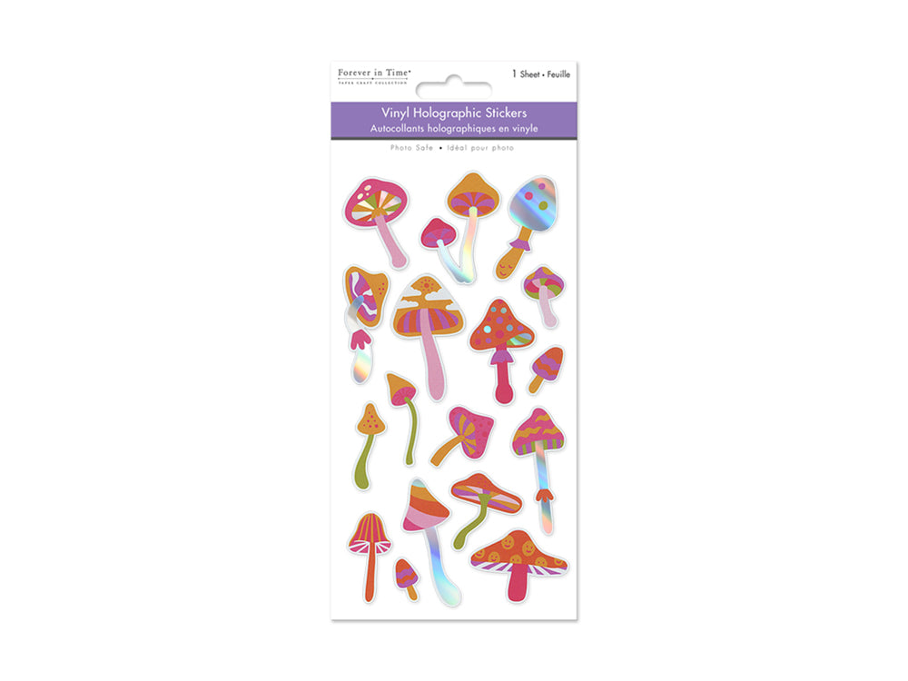 Paper Craft Sticker: 3.9"x7.5" Vinyl Holographic C) Mushroom