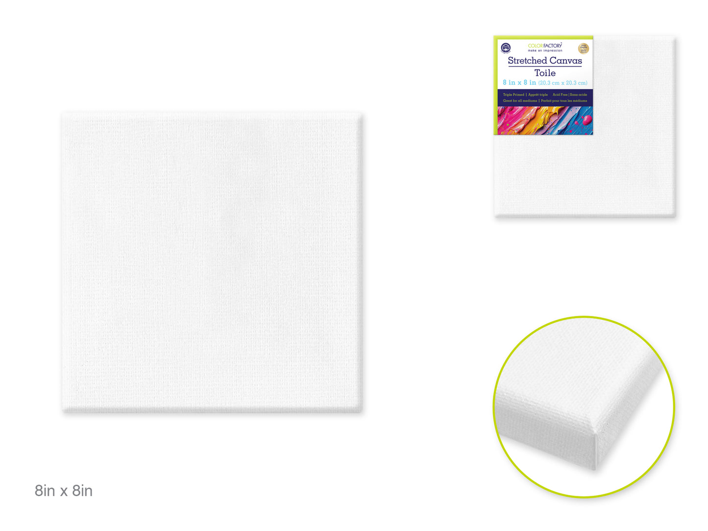 Stretch Artist Canvas: Square 8"x8" Primed Back-Stapled