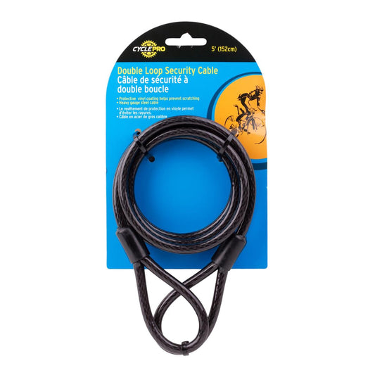 CYCLEPRO Coiled Security Cable w/2 loops, 8mm diameter x 5' length