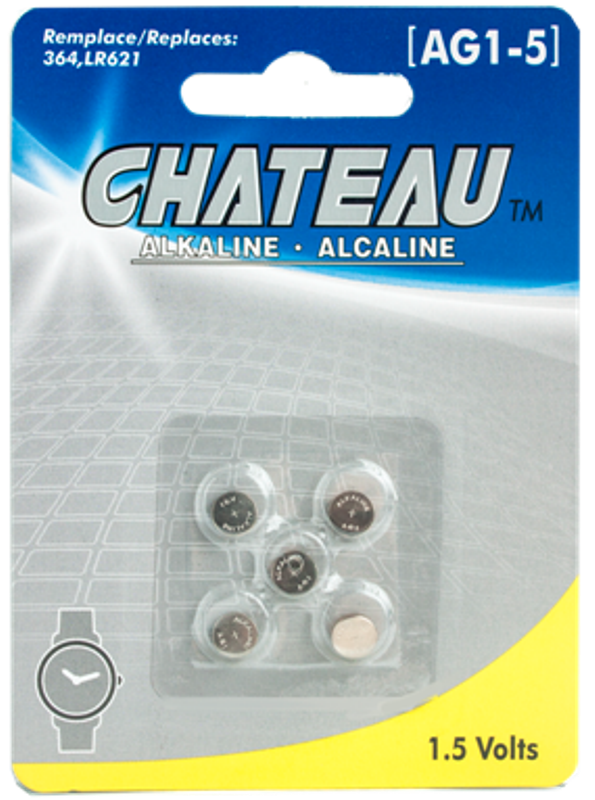 BUTTON CELL BATTERY - AG1/364/SR621SW/LR60/164/V364: 5/PK
