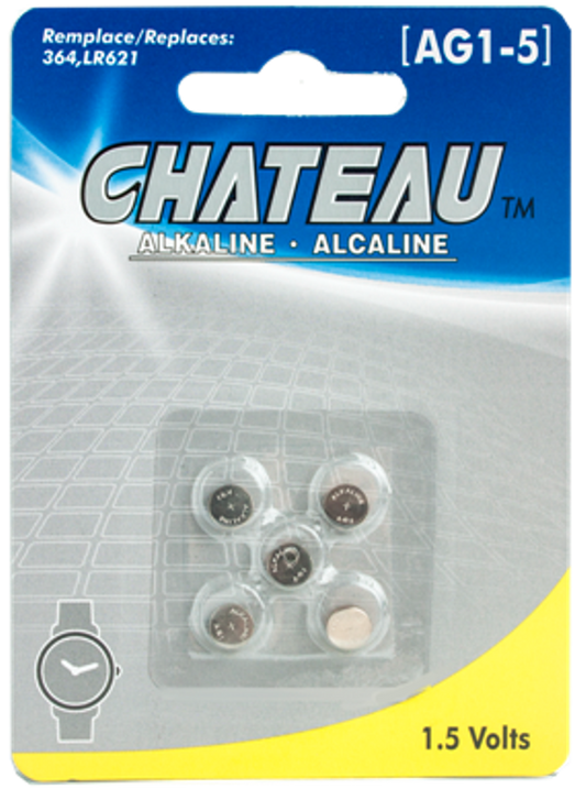 BUTTON CELL BATTERY - AG1/364/SR621SW/LR60/164/V364: 5/PK