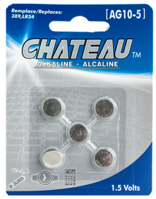 BUTTON CELL BATTERY - AG10/LR54/189/389/390/LR1130: 5/PK