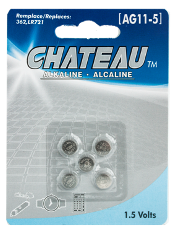 BUTTON CELL BATTERY - AG11/362/LR721/SR721SW: 5/PK