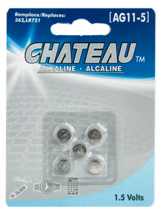 BUTTON CELL BATTERY - AG11/362/LR721/SR721SW: 5/PK