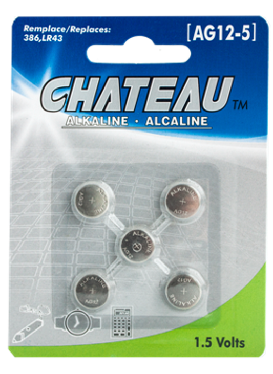 BUTTON CELL BATTERY - AG12/LR43/386/301/186/L1142/LR1142: 5/PK