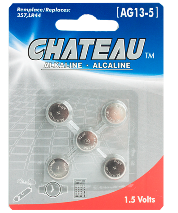 BUTTON CELL BATTERY - AG13/LR44/A76/L1154/157: 5/PK