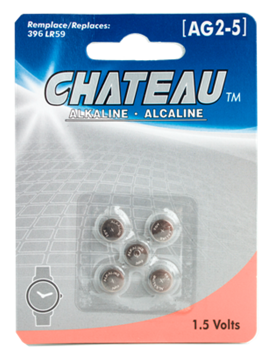 BUTTON CELL BATTERY - AG2/396/397/SR726SW/LR726/SR59: 5/PK