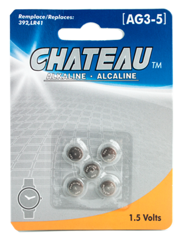 BUTTON CELL BATTERY - AG3/LR41/SR41/392/192/G3/L736/V392/D384: 5/PK