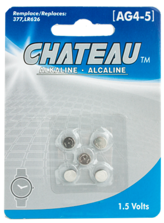 BUTTON CELL BATTERY - AG4/LR626/LR66/377/376/SR626SW: 5/PK
