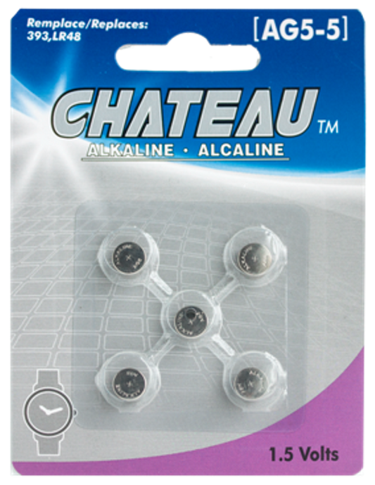 BUTTON CELL BATTERY - AG5/LR754/393/LR48/SR754/SR48/193: 5/PK