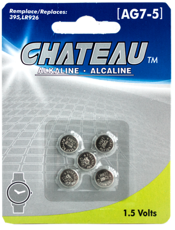 BUTTON CELL BATTERY - AG7/LR926/395/399/LR57/SR927SW/G7: 5/PK