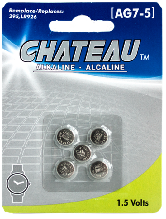 BUTTON CELL BATTERY - AG7/LR926/395/399/LR57/SR927SW/G7: 5/PK