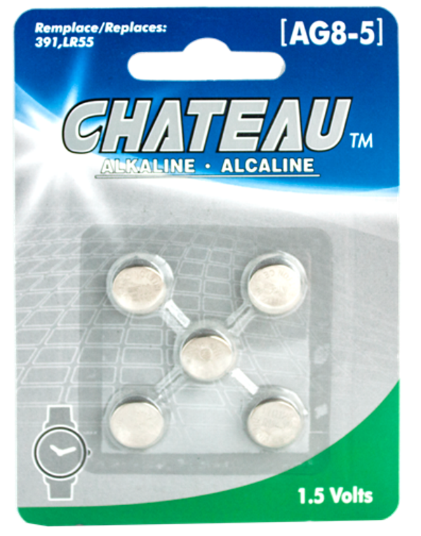 BUTTON CELL BATTERY - AG8/391/191/SR1120W/LR55/SR55/D391: 5/PK
