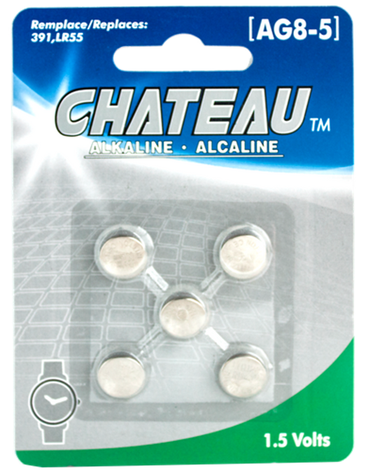 BUTTON CELL BATTERY - AG8/391/191/SR1120W/LR55/SR55/D391: 5/PK