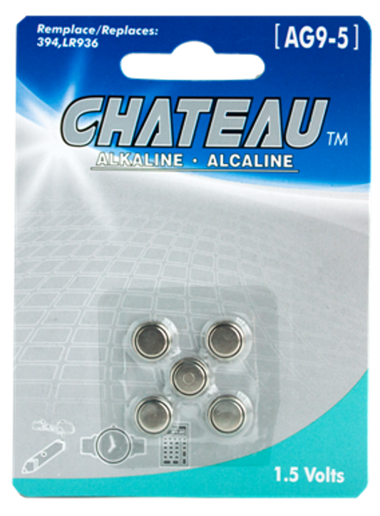 BUTTON CELL BATTERY - AG9/LR936/394/SR936SW/SR45/SG9/V394: 5/PK