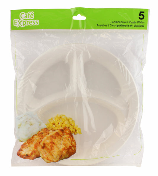 3 PART PLASTIC COMPARTMENT PLATES: 5/PK