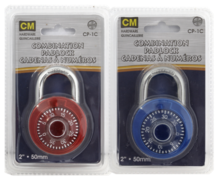 50mm Combination Lock - Colors: Blue/Red