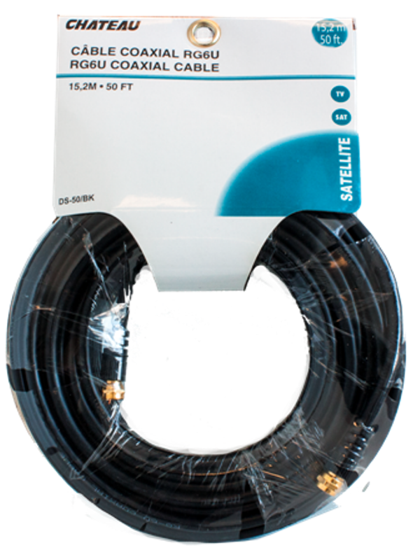 COAXIAL/SATELLITE CABLE: BLACK, 50ft