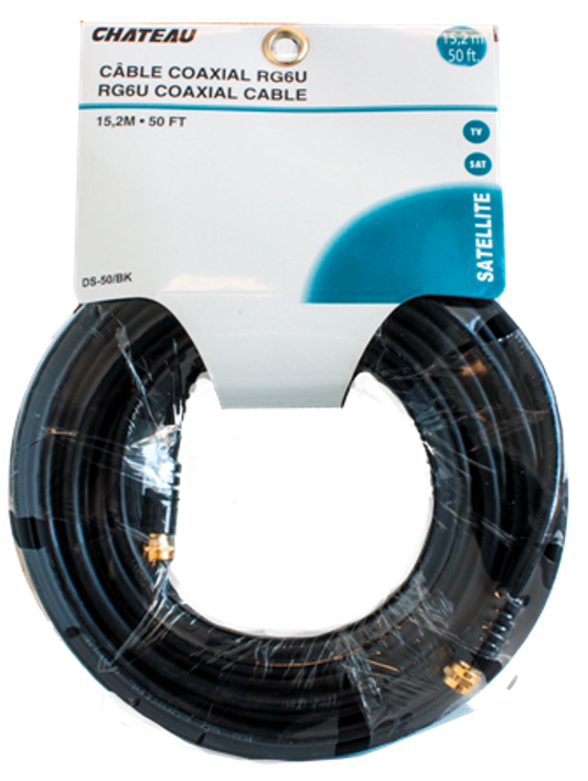 COAXIAL/SATELLITE CABLE: BLACK, 50ft