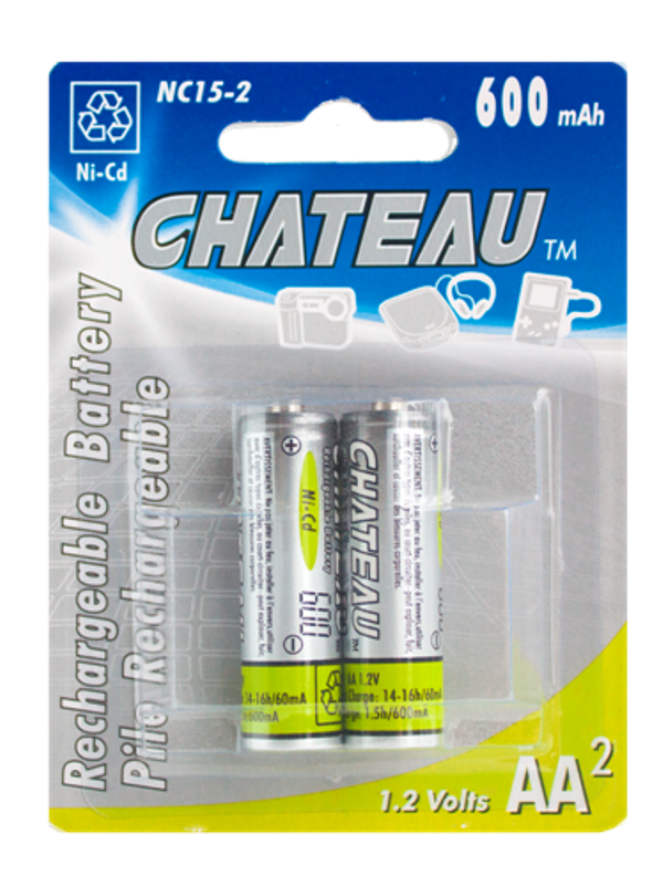AA 600mAh Ni-Cd rechargeable 2PK