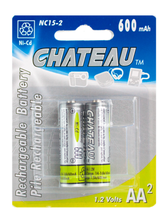 AA 600mAh Ni-Cd rechargeable 2PK