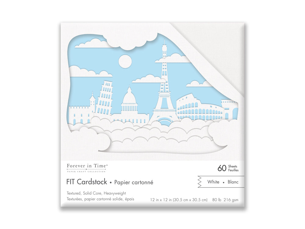 FIT Scrapbook Cardstock: 12"x12" 80lb (216gsm) Textured 60 Sheets A) White Solid