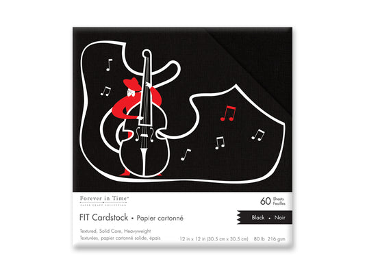 FIT Scrapbook Cardstock: 12"x12" 80lb (216gsm) Textured 60 Sheets B) Black Solid