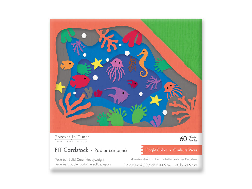FIT Scrapbook Cardstock: 12"x12" 80lb (216gsm) Textured 60 Sheets C) Bright Colors