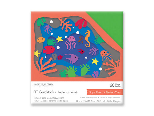 FIT Scrapbook Cardstock: 12"x12" 80lb (216gsm) Textured 60 Sheets C) Bright Colors