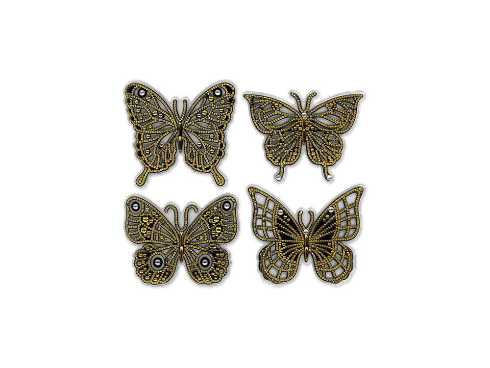 Paper Craft Emb: 2.5" Gem-Drop Butterflies 4pc Self-Stick B) Gold