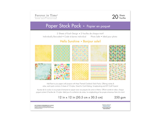 Cardstock: 12"x12" Themed Printed Stack Pack 20 Sheets Assorted 250gsm C) Hello Sunshine