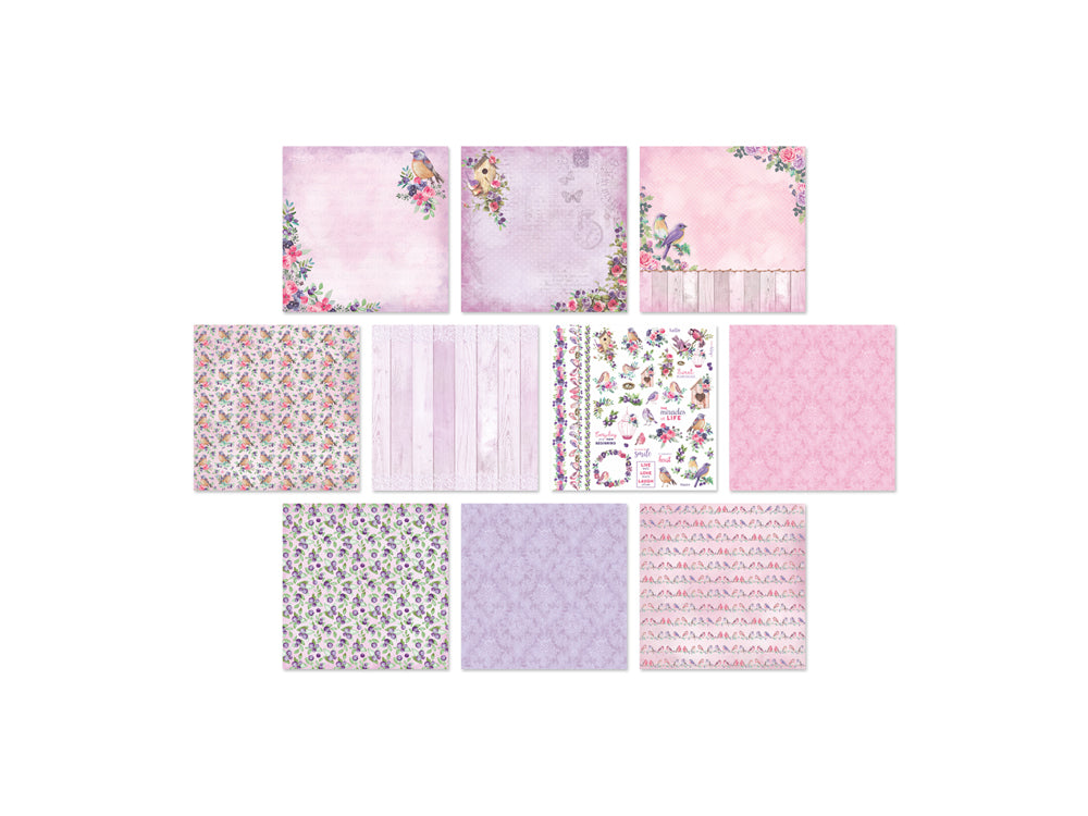 Cardstock: 12"x12" Themed Printed Stack Pack 20 Sheets Assorted 250gsm D) Birds & Berries
