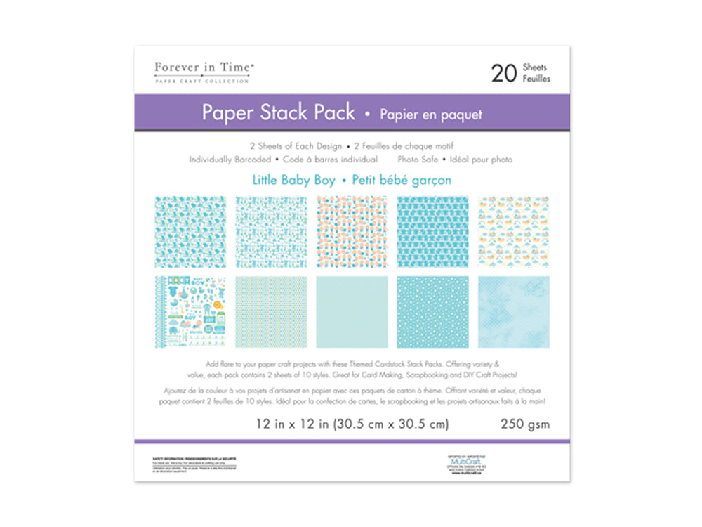 Cardstock: 12"x12" Themed Printed Stack Pack 20 Sheets Assorted 250gsm G) Little Baby Boy