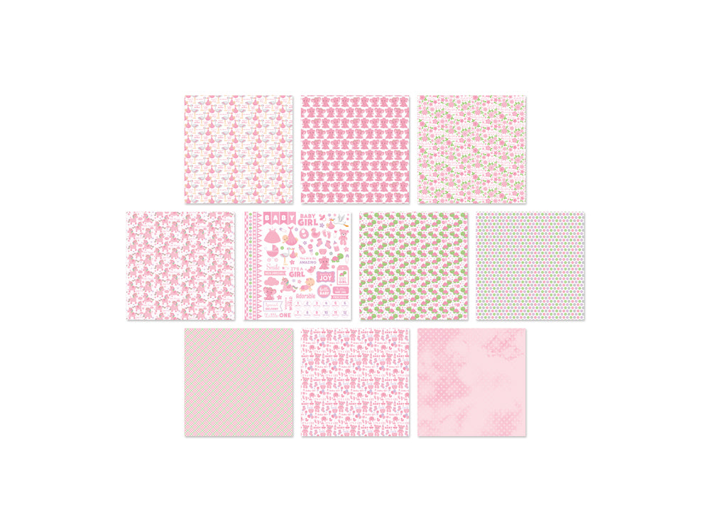 Cardstock: 12"x12" Themed Printed Stack Pack 20 Sheets Assorted 250gsm H) Little Baby Girl