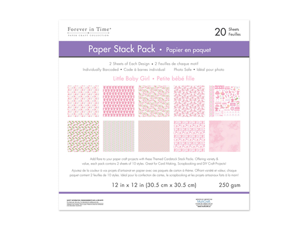 Cardstock: 12"x12" Themed Printed Stack Pack 20 Sheets Assorted 250gsm H) Little Baby Girl