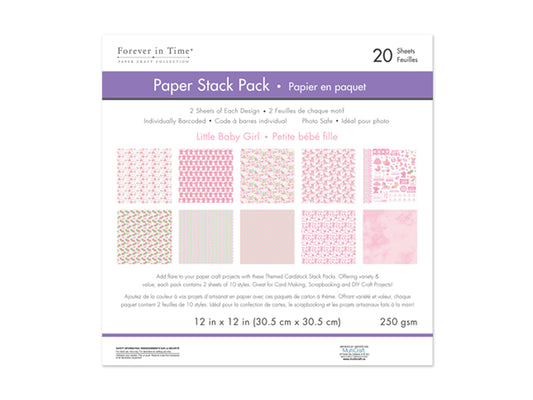 Cardstock: 12"x12" Themed Printed Stack Pack 20 Sheets Assorted 250gsm H) Little Baby Girl