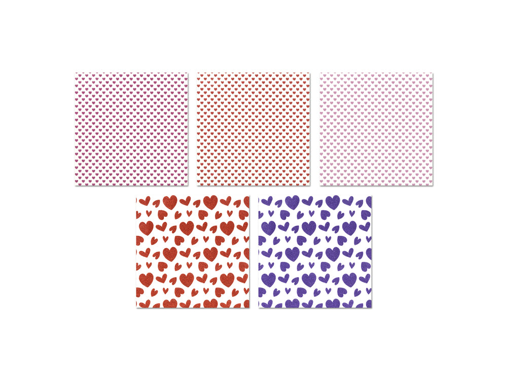 Scrapbook Paper: 12"x12" Glitter Cardstock 250gsm Assorted 5 colors, 5 Sheets B) Hearts Medley