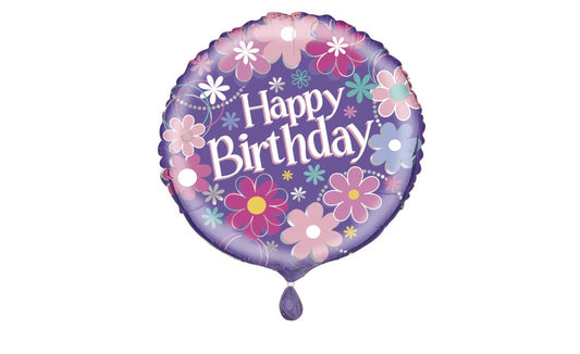 Helium filled -Foil Balloon: Birthday Blossoms - Round Foil Balloon 18"