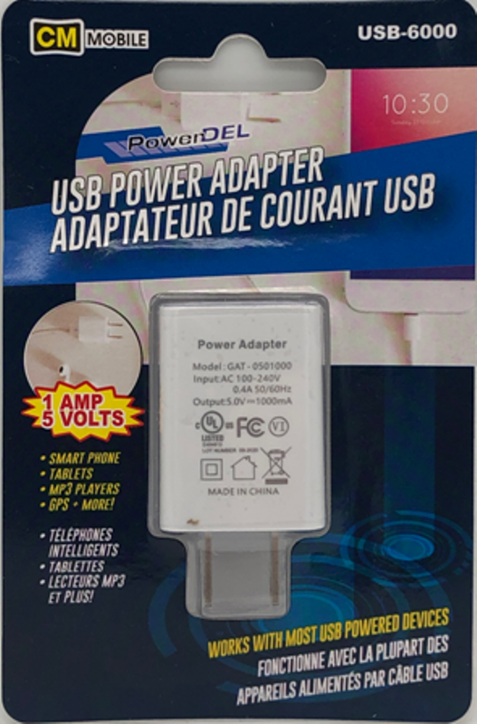 USB power adapter 1 amp