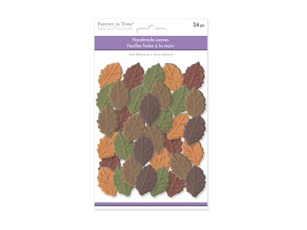 Floral Embellish: 1.5"x1" Leaves Self-Stick Embossed Handmade Paper 34pc B) Autumn Blend