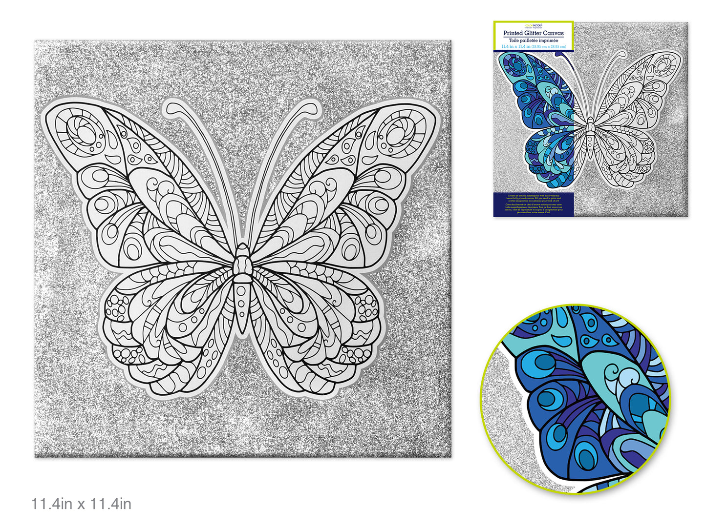 Stretch Artist Printed Canvas: 11.4"x11.4" Glitter Primed Back-Stapled D) Butterfly