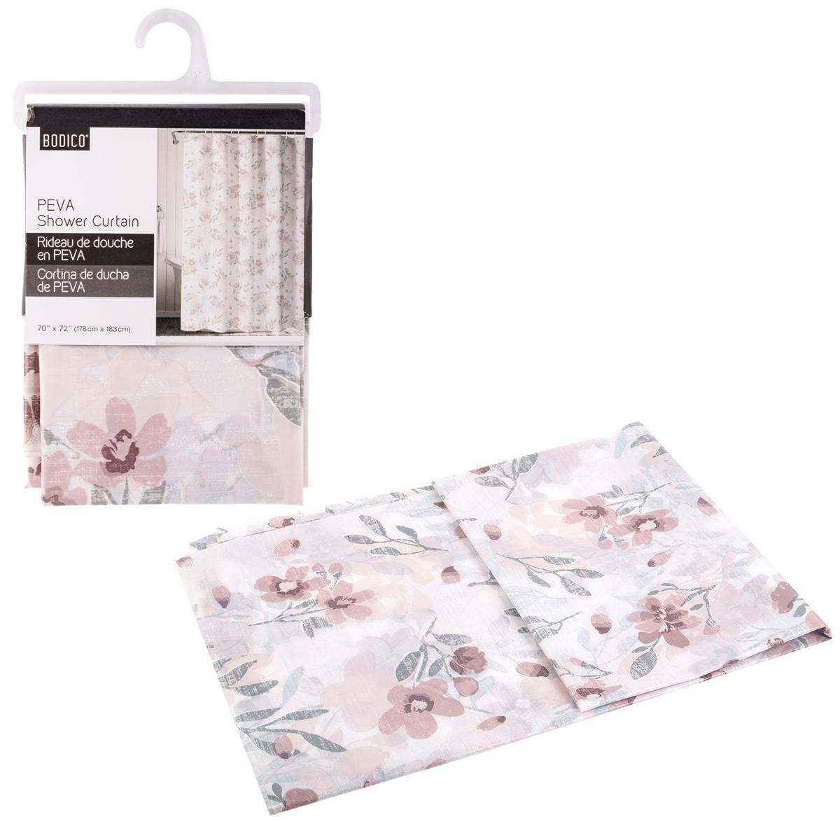 Bodico, PEVA Shower Curtain, Floral 70x72", hanger