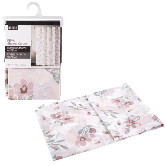 Bodico, PEVA Shower Curtain, Floral 70x72", hanger